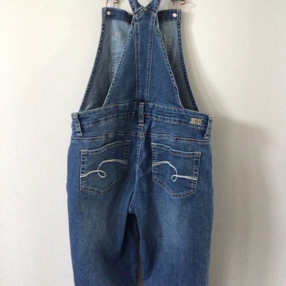 JUSTICE Girls Denim Overalls Red Plaid Patchsize16 - Picture 2 of 3
